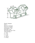Diagram of One Inch Medium Profile Airgun Mount With Stop Pin Aluminum Anodized Black Ring Base Locking Hex Screws Dovetail Ready