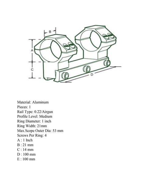 Diagram of One Inch Medium Profile Airgun Mount With Stop Pin Aluminum Anodized Black Ring Base Locking Hex Screws Dovetail Ready