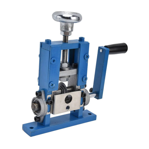 Dual Purpose Automatic Wire Stripper Machine For Copper Cable Works With Electric Drill Or Hand Crank High Speed Steel Jaw Strips 1Mm To 25Mm Wires Perfect For Diy Pros And Heavy Duty Electrical Jobs close-up of blue wire stripping machine parts