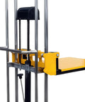 Pro Grade Heavy Duty Hydraulic Pallet Jack Stacker With Removable Cover Plate and Ridiculously Smooth Rolling Universal Wheels for Warehouse Hauls, close-up of lifting mechanism.