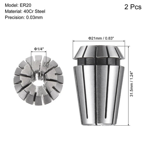ER20 Spring Collet Set, One Quarter Inch Chuck Fit For CNC Engraving Machines And Milling Centers, 0.03mm Precision, 2 Pcs
