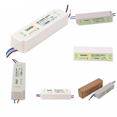 Rugged 12V 60W Waterproof LED Power Supply with 5A Switch Driver, AC to DC LED Transformer, 110V/220V Compatible, High Efficiency Outdoor Lighting Driver for Signs, Shelters, and Garden Projects shown in multiple angles