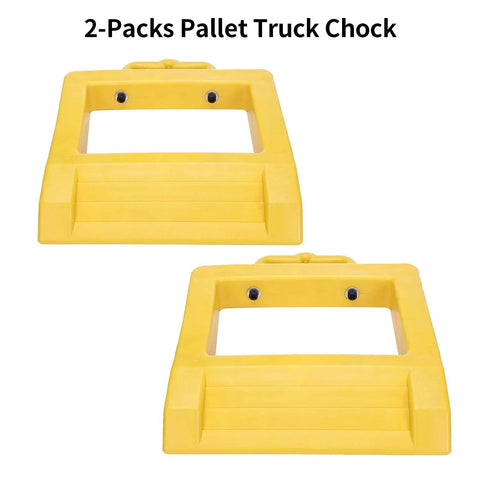 Professional Grade Solid As A Rock Heavy Duty Pallet Jack Stopper And Truck Chock Two Pack Yellow Trailer Wheel Block Antislip Base