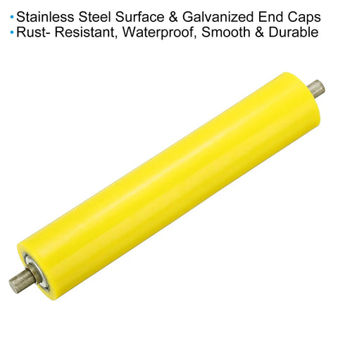 Polyurethane Coated Conveyor Roller Heavy Duty Built to Last 2 Inch Diameter by 10 Inch Length Stainless Steel Shaft Zinc Plated End Yellow