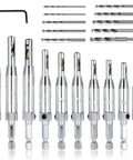 Center drill bit set, 21 pieces with hex key and 10 replacement bits