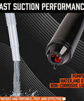 Side view of HORUSDY battery-powered liquid transfer pump with black handheld unit and clear hose