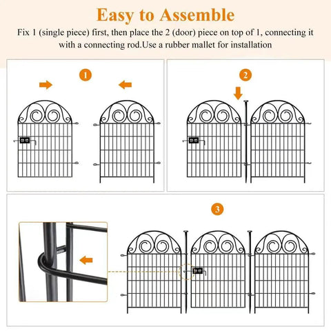 Assembly instructions for Tall Garden Dog Fence With Gate 36 Inches High 30.6 Feet Long 14 Panels Black Heavy Duty Metal