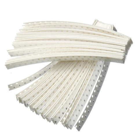 Stacked strips of 1000 Pieces 0603 SMD Patch Resistor Kit With 50 Value Types Ranging From 620 Ohm To 220K Ohm, 5 Percent Tolerance