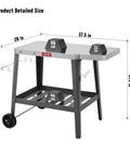 Rolling Pizza Oven Stand With Beveled Stainless Steel Top 31 By 19 Inches Foldable Extension Table Outdoor Bar Cart Gray