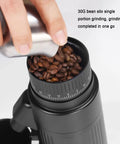 Pro Level Electric Conical Burr Coffee Grinder With 55mm 30G Single Dose Burrs And No Drama Micro Dial filling beans into silo