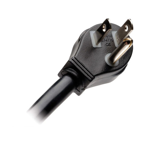 Close-up of a 3-prong plug of the 8 Outlet Flat Plug Surge Protector Power Strip With 1440 Joules UL Listed 8 Foot Cord