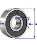 608-2RS ball bearing, double rubber-sealed, 8x22x7 mm, for skateboard/inline skates