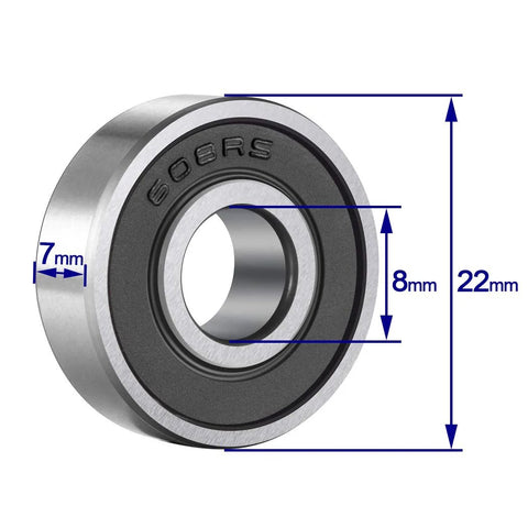 608-2RS ball bearing, double rubber-sealed, 8x22x7 mm, for skateboard/inline skates