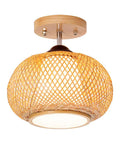 Bamboo Cage Ceiling Light in Wood Finish, Rural Style Pendant for Dining Room and Living Areas, Semi Flush Mount