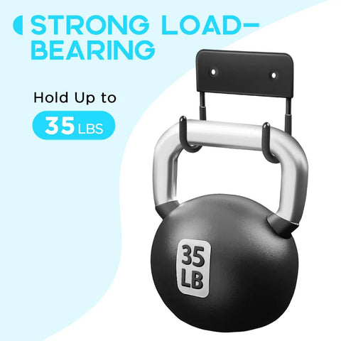 Heavy Duty Skateboard Wall Mount Hook Rack for Easy Vertical Storage holding 35 lb kettlebell