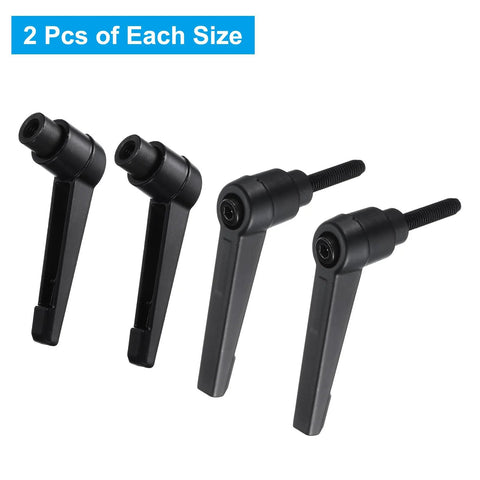 4 Piece Clamping Lever Adjustable Handles Set With Metric M5 Threads Including 20mm Male And M5 Female, black knobs visible