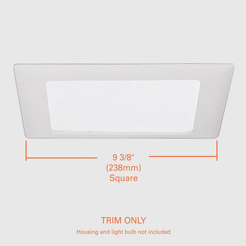 Square Recessed Ceiling Light Trim With Glass Albalite Lens In Satin White Compatible With H Model Fixtures 9.5 In Long