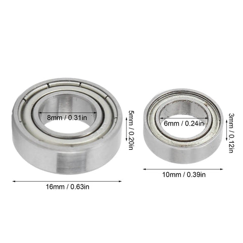 One Eighth Scale RC Ball Bearing Set For Beefed-Up High-Performance Cars Precision Steel Bearings For Smooth Spin And Low Friction Wheel Hub Bearings Kit For One Eighth RC Cars Durable Tight-Tolerance Boost Speed And Handling On Any Terrain showing two different sizes with measurements