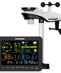 Wireless Home Weather Station With Rain Gauge, Wind Speed And Direction, Humidity, Air Pressure And Forecast On A 6.5 Inch Color Display With Adjustable Backlight No WiFi showing color monitor and sensors.