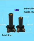 M8 Plastic Screw Nuts Black Fastener Kit For Soft Serve Ice Cream Machines Includes Two Sixty Four And Two Eighty Four Millimeter Feet showing 4 plastic fasteners on blue background.