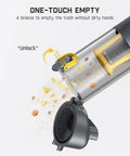 Slim V9 Mix Car Vacuum 4 In 1 Handheld Air Duster Cordless Cleaner showing one-touch empty feature