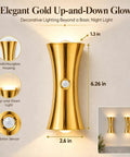 2 Pack Rechargeable Wall Sconces with Motion Sensor and Magnetic Mount, gold hourglass design with gentle up-and-down glow.