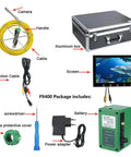 Rugged 10 Inch Monitor Pipe Inspection Camera With Industrial Endoscope And IP68 Waterproof Sewer Borescope Delivering 1000 TVL Clarity Plus 6W LEDs showing components like screen, cables, and case.