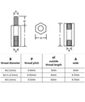 Hella Solid Brass Hexagonal Spacers For Pcb Motherboard M2 M2.5 M3 M4 Interval Bolts dimensions and specifications chart