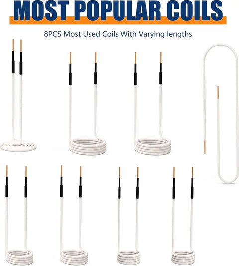 Eight Coil Induction Heater Kit with Flexible Heat Resistant Coils showing various coil sizes for bolt recovery.