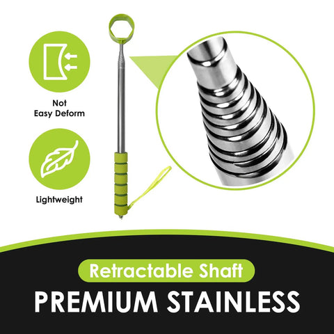 Your Go To 15 Foot Extendable Golf Ball Retriever With Telescoping Aluminum Shaft Lightweight Pick Up Tool For Golfers Easy Water Hazard Retrieval Sturdy Locking Pole Comfortable Grip Green Finish, featuring retractable and stainless design.