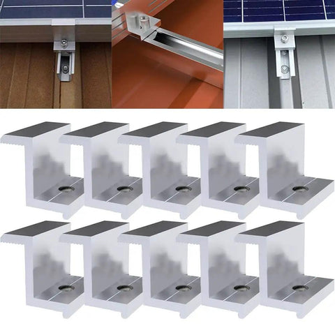 10 Pack Aluminum Alloy End Clamps For Solar Panel PV Mounting Brackets Fits 30mm 32mm 35mm 40mm Frame Heights Easy Install Silver Finish