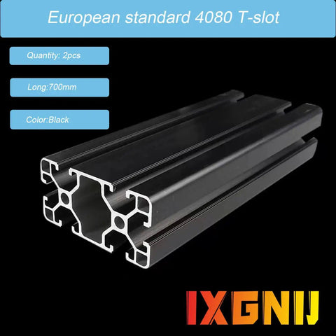 European standard 4080 T-slot aluminum extrusion, two black 700mm pieces for 3D printer frames and CNC DIY builds.