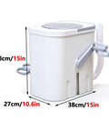 Portable Manual Crank Washing Machine Cordless Laundry Setup Eight Liter Capacity Power Free Operation For Camp Sites Dorm Rooms And Weekend Outings A Game Changer For Fresh Thread Care showing dimensions and side view.