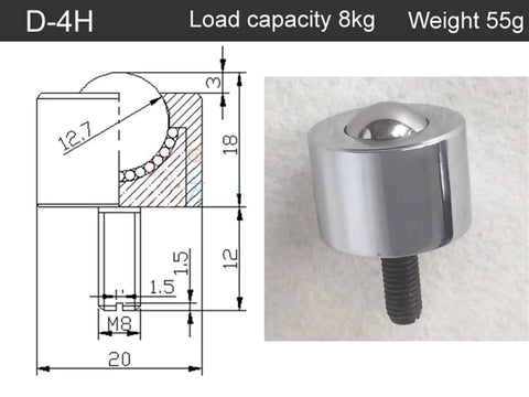 Fast Action Universal Ball Bearing Caster Wheel With Screw For High Load Equipment, metal construction, D-4H size