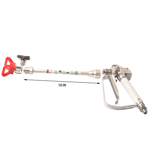Heavy Duty Airless Paint Spray Gun With 3600 Psi Max Pressure And Reversible 517 Tip guarantees reliable coverage and features a 10-inch extension.