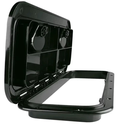 Open view of Built To Last Marine Deck Access Hatch Rectangular With Non Slip Lid 9.57 x 23.9 Inches 180 Degree Opening