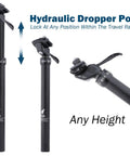 Cableless Hydraulic Dropper Seatpost Dope 27.2 Millimeter Diameter 450 Millimeter Length 120 Travel For MTB Ebike And Road Bikes Easy Install Upgrade Today showing locking mechanism.