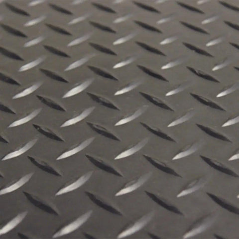 Diamond Plate Rubber Flooring Roll 3 mm Thick 4 Ft By 2 Ft Black Durable Industrial Grippy Floor Mat texture close-up