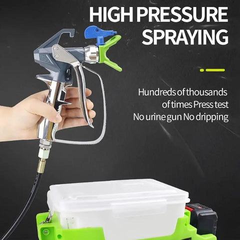 Pro Grade Backpack Airless Paint Sprayer With Cordless Spray Gun And 15Mpa High Pressure, 1.7L Tank With Six Speed Controls, handheld spray gun demonstrating high pressure spraying.