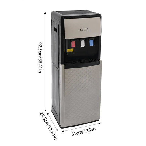 Bottom Loading Water Dispenser With Three Water Modes Hot Cold And Room Temperature, Standing Hydration Station, Silver Grey