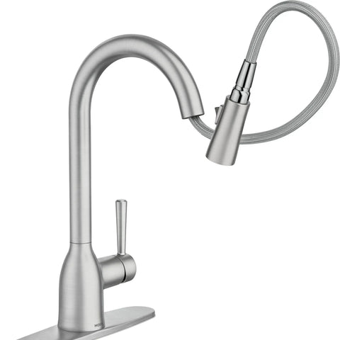 Adler Spot Resist Stainless One-Handle High Arc Pulldown Kitchen Faucet With Power Clean Spray Technology And Reflex Docking For Smooth Operation, Big Power Sprays, And Easy, Secure Retraction