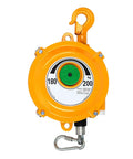 Rock Solid Retractable Spring Balancer Tool Holder Built Like A Tank From Heavy Duty Alloy Steel For Smooth Lifting and Garage Workshop Suspension Handling Up To Fifty Kilos Without Breaking A Sweat, yellow spring balancer with a sturdy hook.