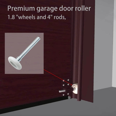 Quiet White Nylon Garage Door Rollers With 1.8 Inch Wheels And 4 Inch Stems shown installed on a garage door track.