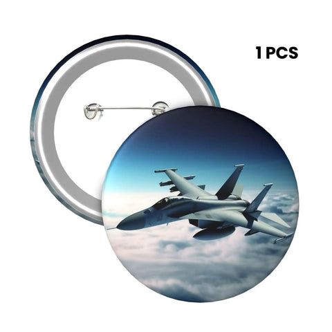 Fighter Jets Button Pins 1 Pc 2.4 Inch Round Metal Badges With Personalized Photo Pins For Craft DIY Projects Party Favors Christmas Gift Idea Great For Enamel Pin Lovers Teachers And Party Geeks Durable Tinplate With A Glossy Finish. Image shows front and back view of jet design pin.