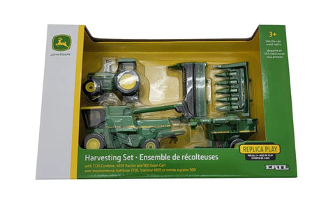 Boxed One Sixty Fourth Scale Harvesting Set With 4555 Tractor 7720 Combine With Two Heads And 500 Grain Cart Realistic Farm Toy