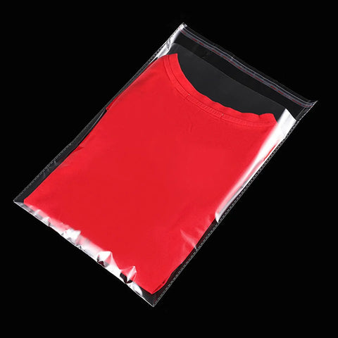 Self Sealing Cellophane Bags For Shirts And Clothing, Thick Resealable Poly Bags With Adhesive Seal, 10 By 14 Inches, 100 Pack