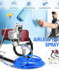 Professional Airless Paint Sprayer Powered By 1800W High Pressure Motor With Dial Meter Pushing 1.8 Liter Per Minute Through W517 Tip placed next to a painter.