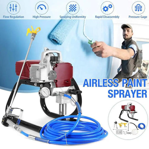 Professional Airless Paint Sprayer Powered By 1800W High Pressure Motor With Dial Meter Pushing 1.8 Liter Per Minute Through W517 Tip placed next to a painter.