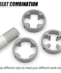 Meanlin 2Pcs Pipe Threader Kit With Npt Die Set For Plumbing Work showing three sizes of alloy dies for threading.