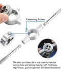 Heavy Duty Metric Hand Tap And Die Set With M3 To M12 Screw Thread Taps Plus Adjustable Wrench For Precision Metalworking And DIY Repairs Today. Alloy die with adjustable wrench and tap inserted for thread cutting